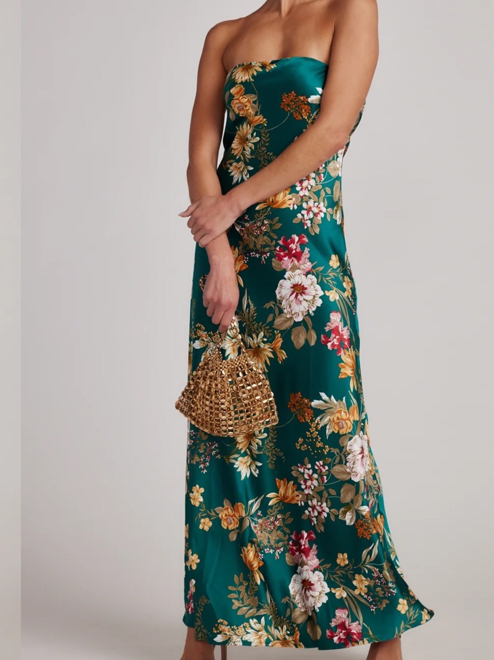 12th Tribe Teal Strapless Floral Maxi Dress - Picture 3 of 7
